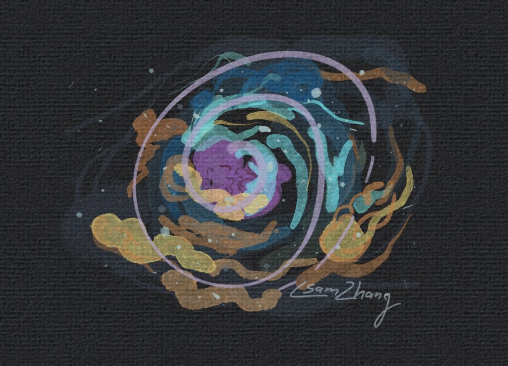 My illustration of Pangu sleeping in the cosmic egg