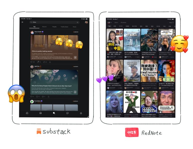 anti-china views on Substack vs China love on RedNote